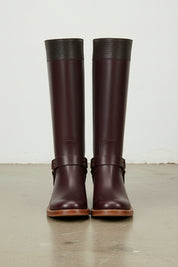 front-view - Women's Handmade Burgundy Knee-High Leather Riding Boots