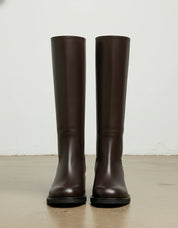 front-view - Women's Handmade Chocolate Knee-High Leather Chelsea Boots
