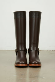 front-view - Women's Handmade Chocolate Knee-High Riding Leather Boots