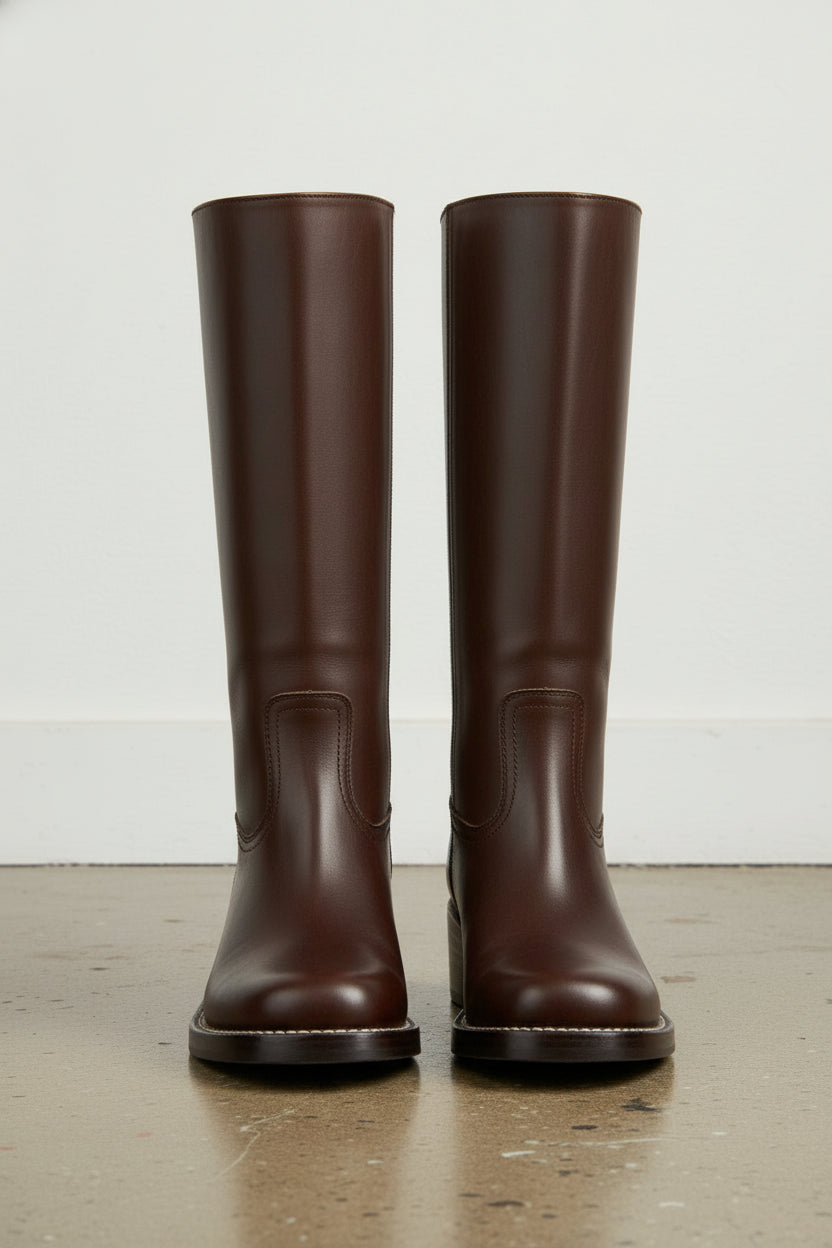 front-view - Women's Handmade Chocolate Leather Classic Riding Boots
