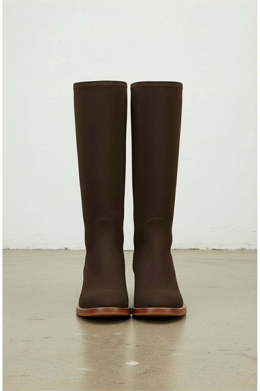 front-view - Women's Handmade Chocolate Suede Leather Classic Riding Boots