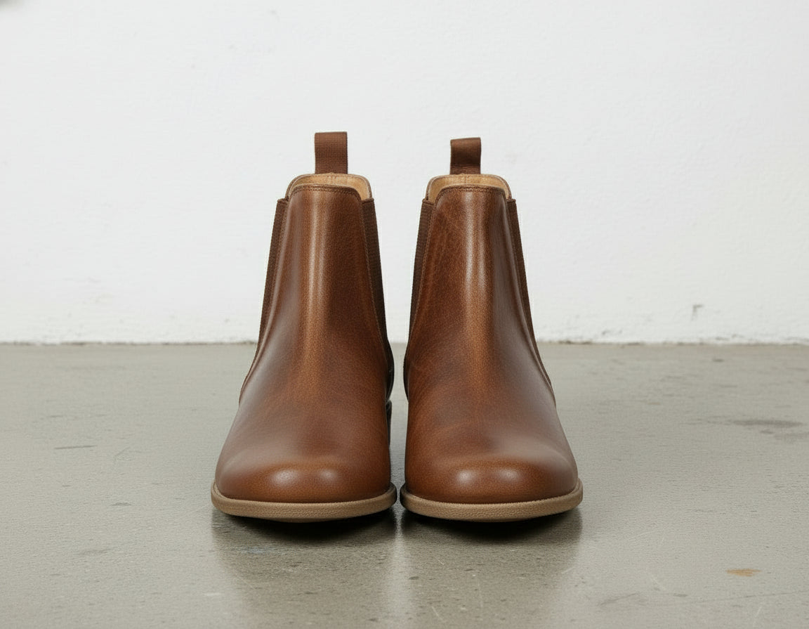 front-view - Women's Handmade Cognac Brown Leather Chelsea Boots