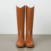 front-view - Women's Handmade Cognac Brown Leather Knee-High Riding Boots