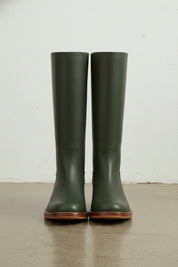 front-view - Women's Handmade Dark Green Knee-High Riding Leather Boots