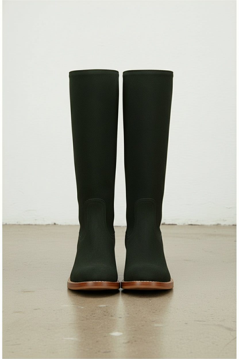 front-view - Women's Handmade Dark Green Knee-High Riding Leather Boots