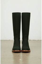 front-view - Women's Handmade Dark Green Knee-High Riding Leather Boots