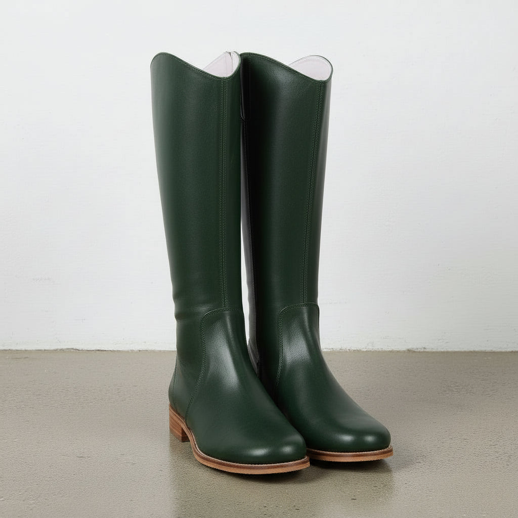 front-view - Women's Handmade Dark Green Leather Chelsea Boots