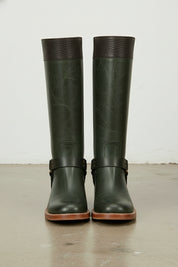 front-view - Women's Handmade Dark Green Leather Classic Riding Boots
