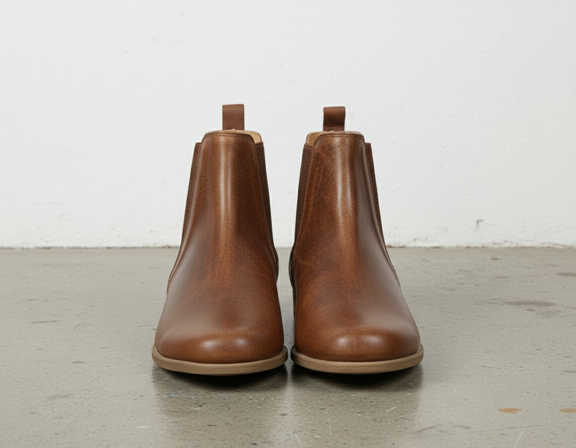 front-view - Women's Handmade Leather Chelsea Boots, Slip-On Ankle Boot, Distressed Casual Boot