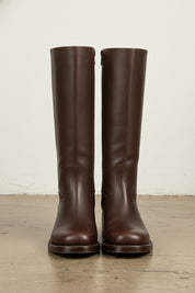 front-view - Women's Handmade Leather Knee-High Boots, Brown Handmade Leather Knee-High Boots