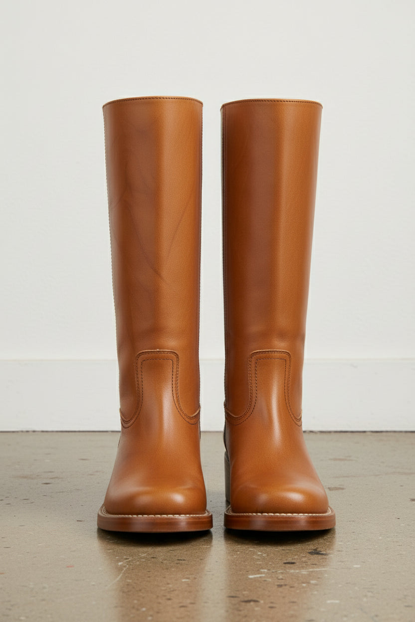 front-view - Women's Handmade Leather Knee-High Boots, Western Riding Boot, Buttery Soft Calfskin Boot