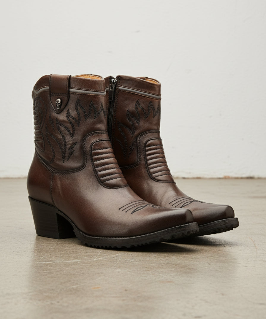 Full-Grain Calf Leather Women's Western Cowboy Boots - angle-view-showing-depth