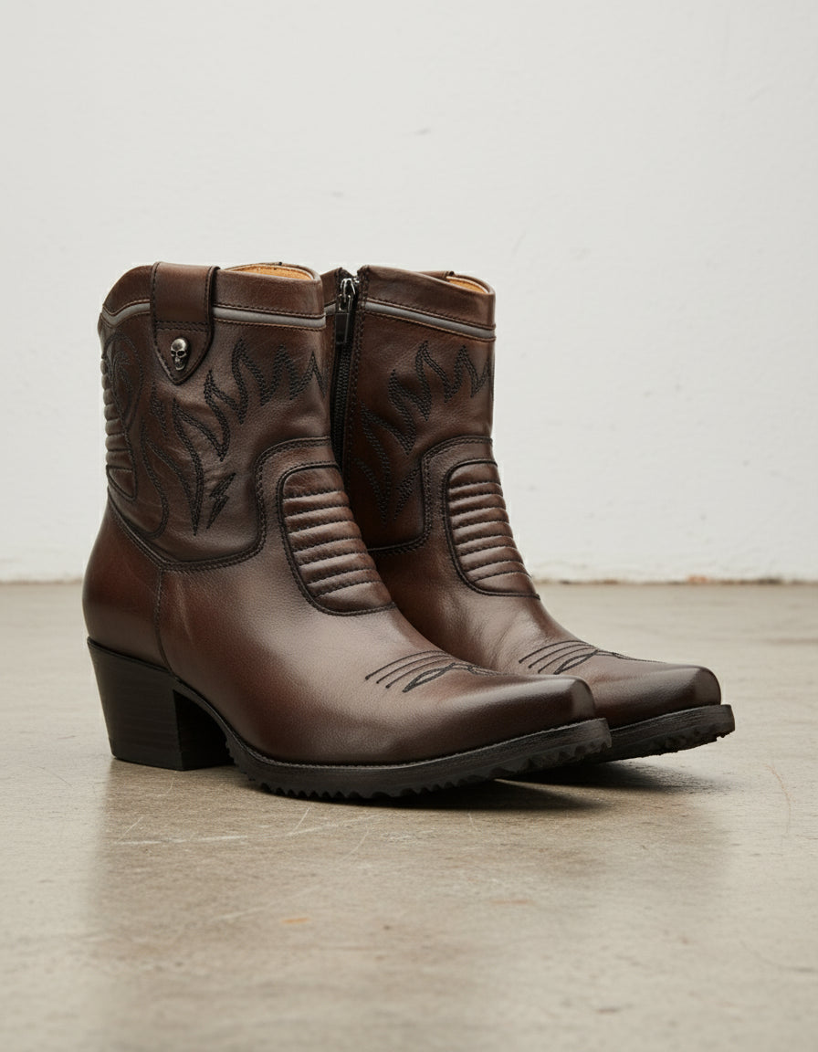 Full-Grain Calf Leather Women's Western Cowboy Boots - angle-view-showing-depth