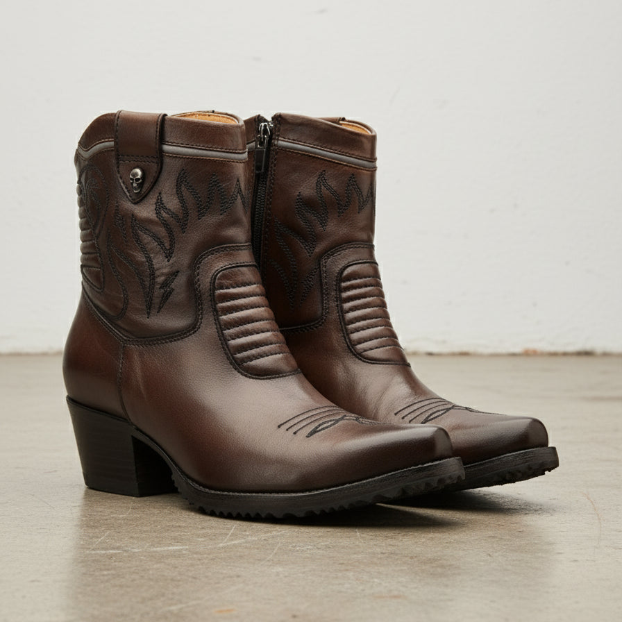 Full-Grain Calf Leather Women's Western Cowboy Boots - angle-view-showing-depth