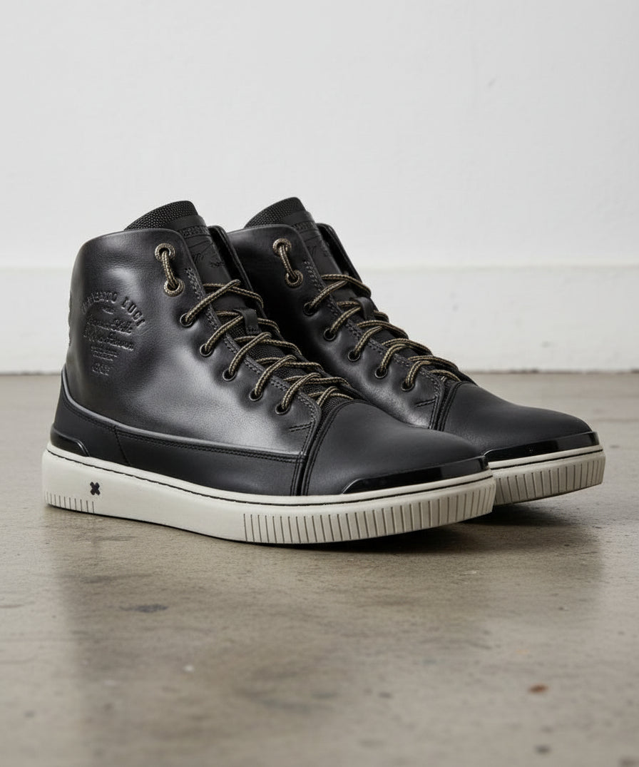 Geniune Leather Men's High-Top Biker Sneakers - angle-view-showing-depth