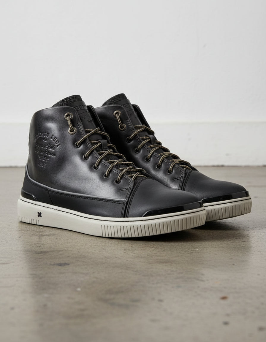 Geniune Leather Men's High-Top Biker Sneakers - angle-view-showing-depth