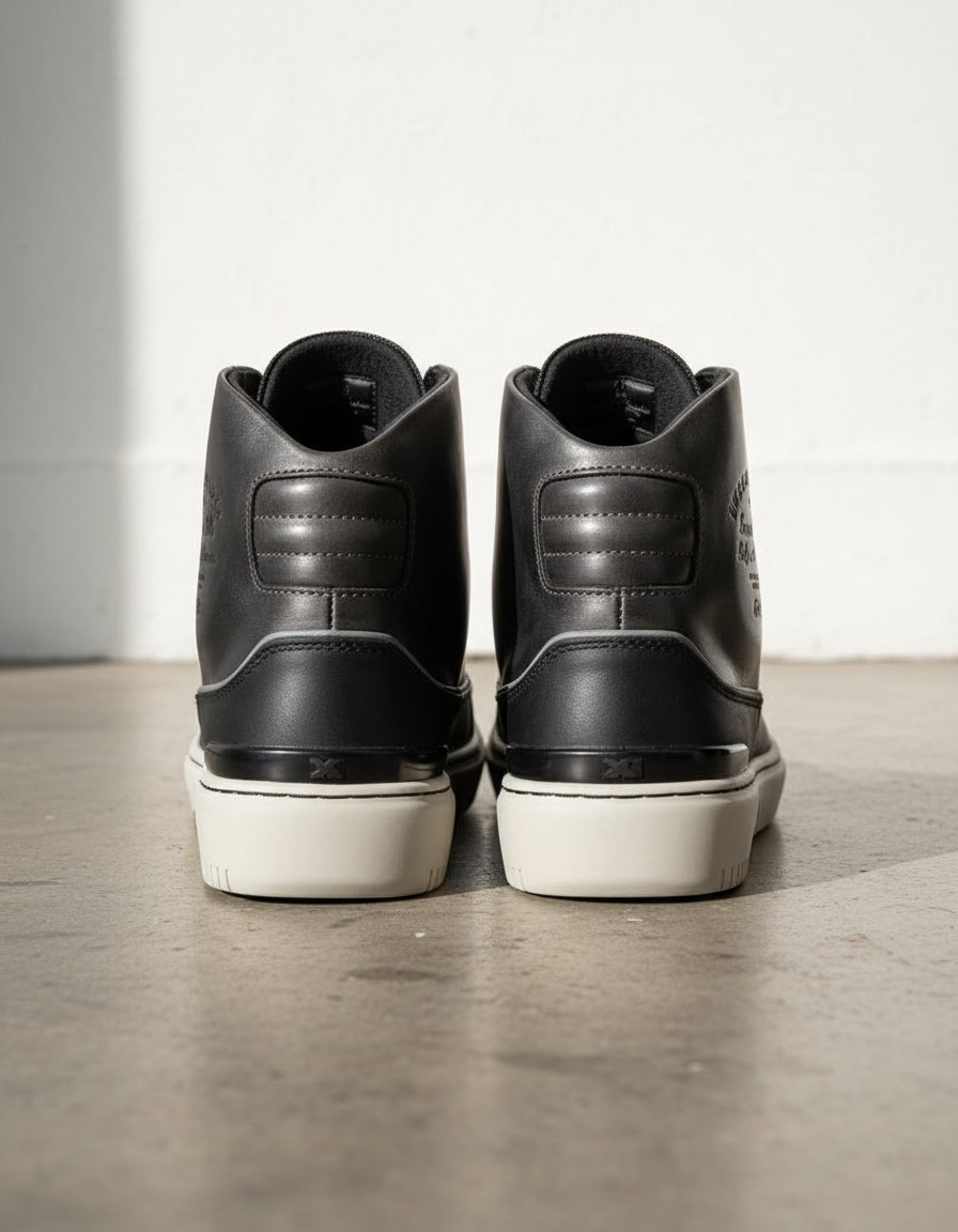 Geniune Leather Men's High-Top Biker Sneakers - back-view