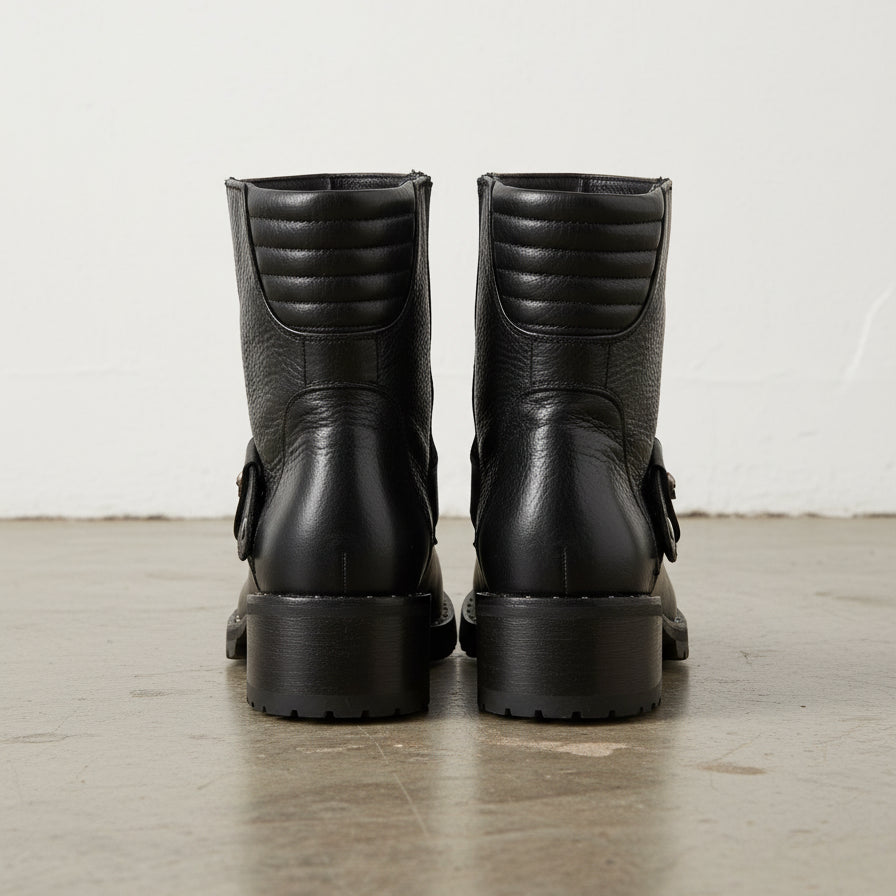 Geniune Leather Women's Protective Motorcycle Boots - Shock Absorbant Boots - back-view