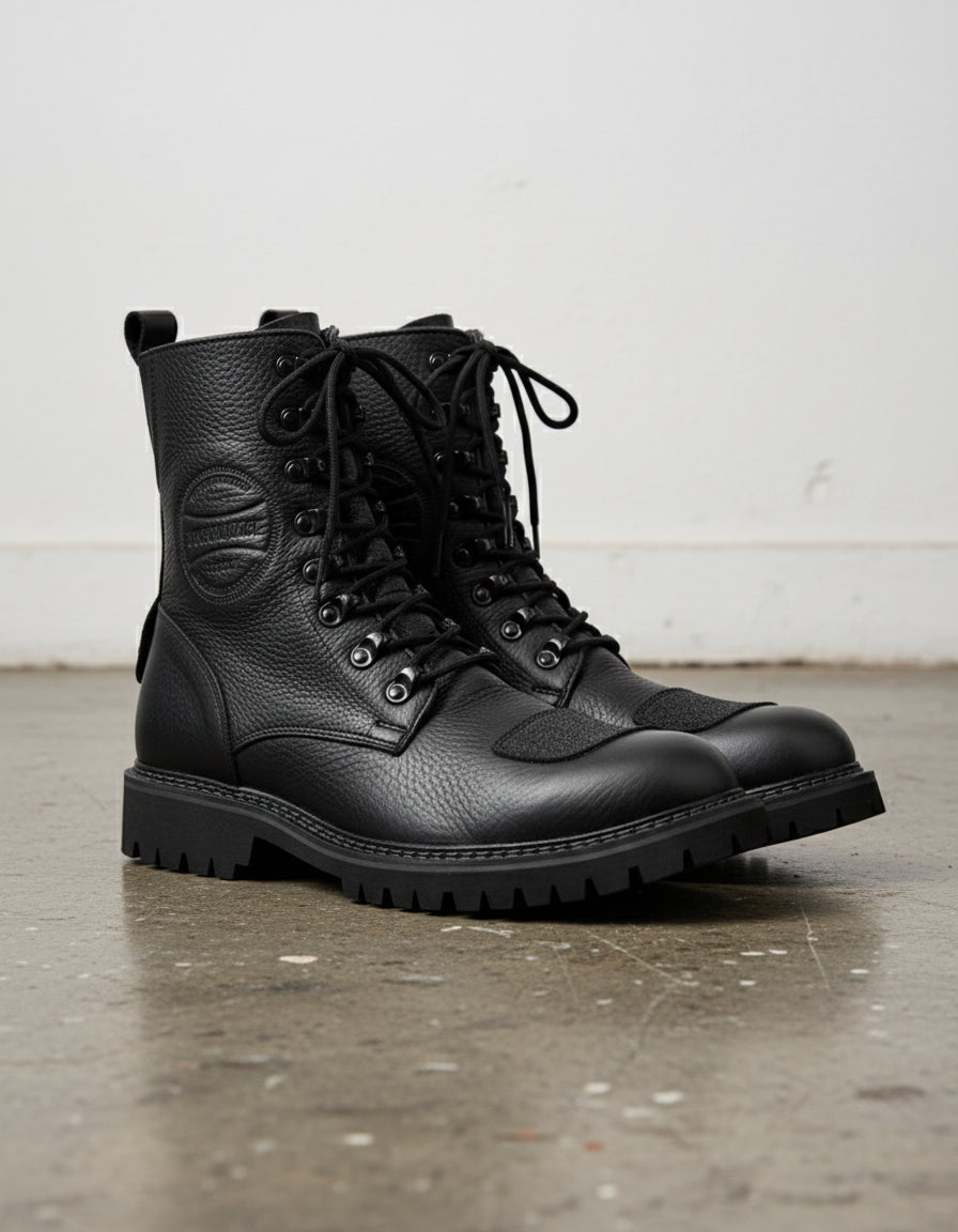 Genuine Calf Leather Men's Biker Boots - Extra Protection Toe Boots - 3-4-right-view