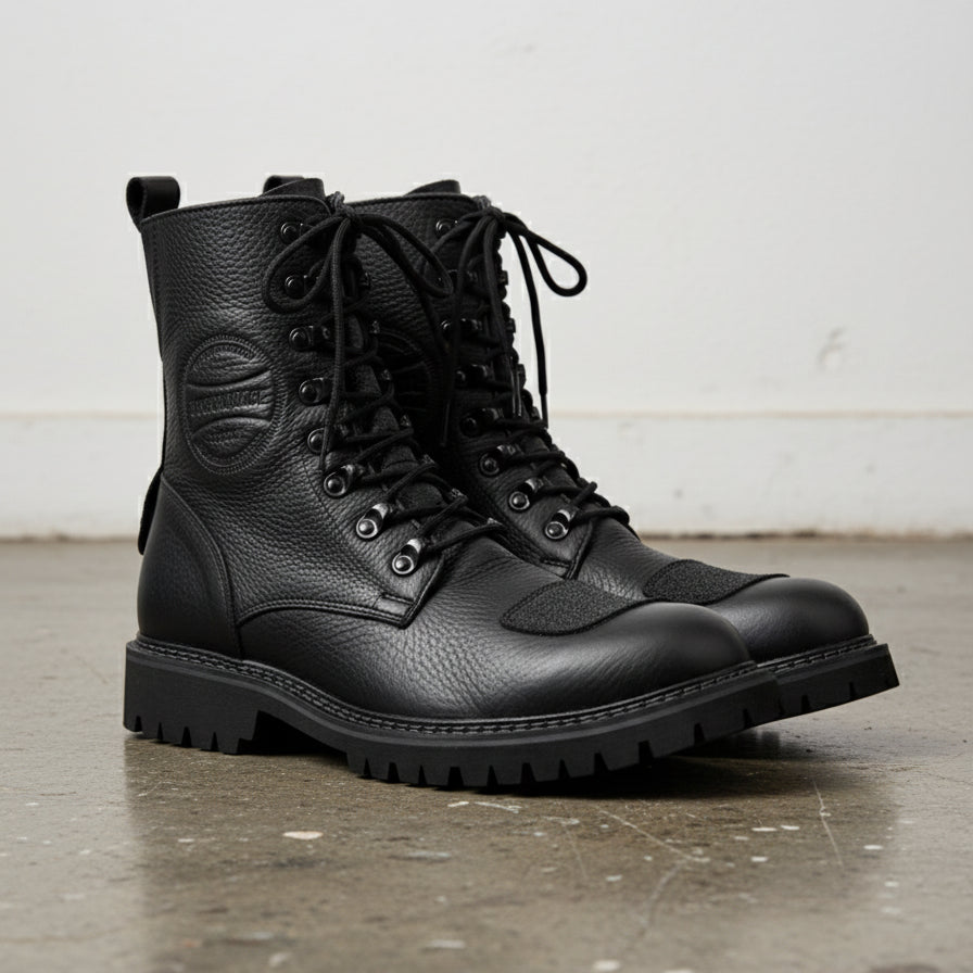 Genuine Calf Leather Men's Biker Boots - Extra Protection Toe Boots - 3-4-right-view