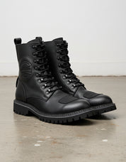 Genuine Calf Leather Men's Biker Boots - Extra Protection Toe Boots - angle-view-showing-depth