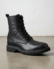 Genuine Calf Leather Men's Biker Boots - Extra Protection Toe Boots - detail-view-showing-texture