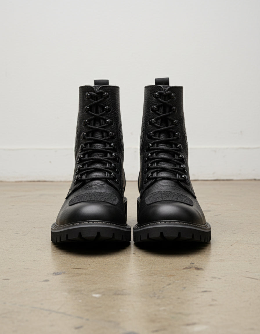 Genuine Calf Leather Men's Biker Boots - Extra Protection Toe Boots - front-view