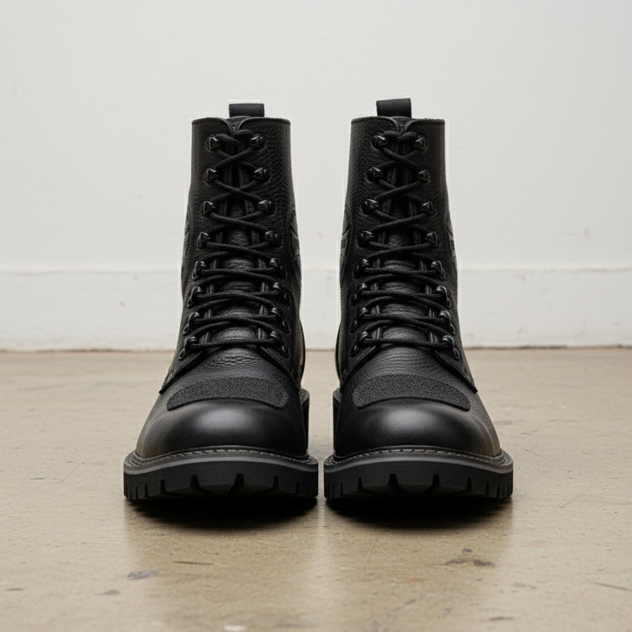 Genuine Calf Leather Men's Biker Boots - Extra Protection Toe Boots - front-view