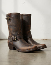 Genuine Calf Leather Men's Cowboy Tall Ankle Boots Dark Brown - angle-view-showing-depth