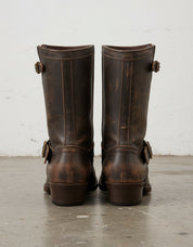 Genuine Calf Leather Men's Cowboy Tall Ankle Boots Dark Brown - back-view