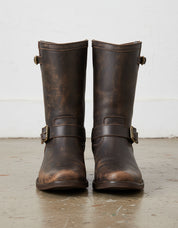 Genuine Calf Leather Men's Cowboy Tall Ankle Boots Dark Brown - front-view