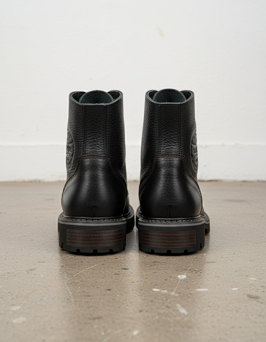 Genuine Calf Leather Men's High Ankle Biker Boots - back-view