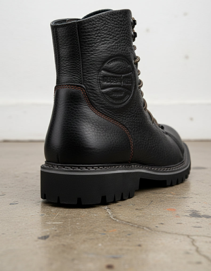 Genuine Calf Leather Men's High Ankle Biker Boots - detail-view-showing-texture