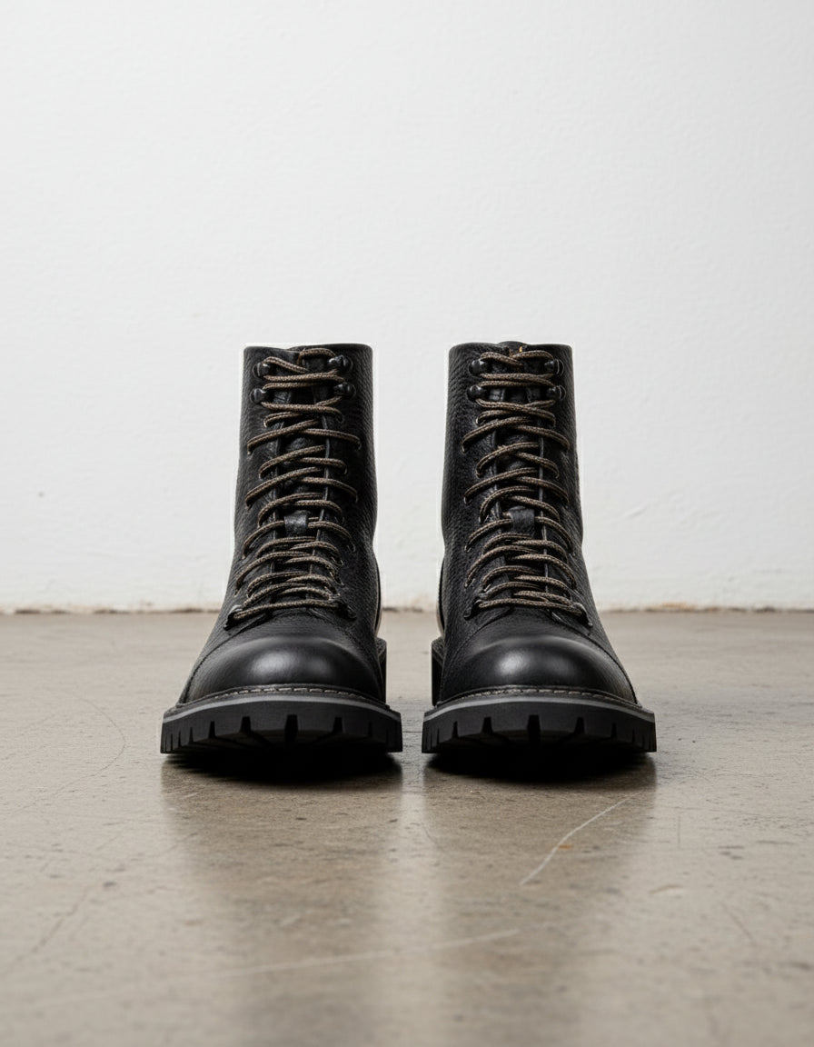 Genuine Calf Leather Men's High Ankle Biker Boots - front-view