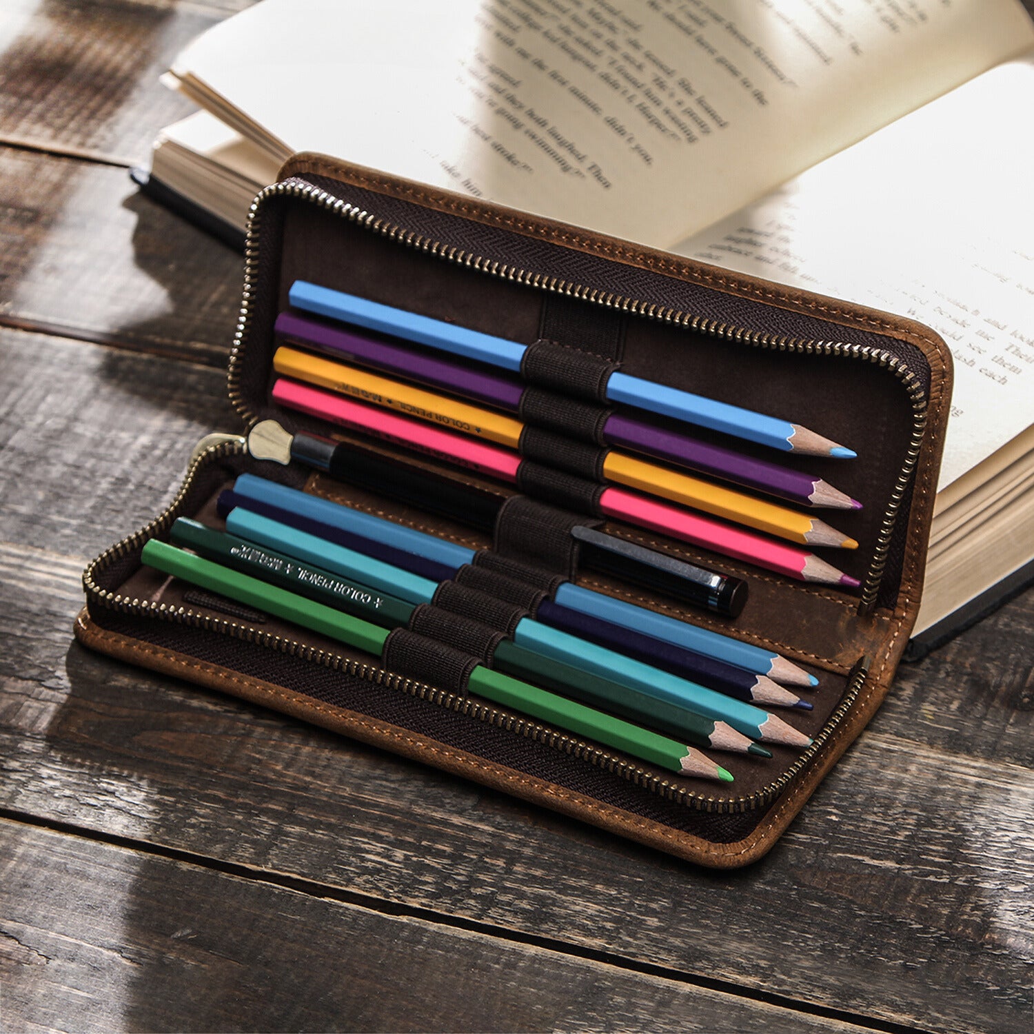 Genuine Cow Leather Zipper Pencil Bag - School Stationery Pouch