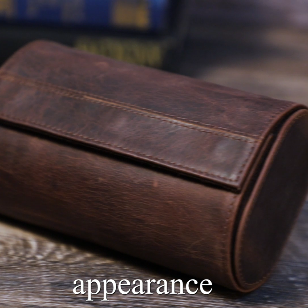 Genuine Leather 2 Slots Portable Watch Roll Case