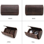 Genuine Leather 2 Slots Portable Watch Roll Case