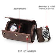 Genuine Leather 2 Slots Portable Watch Roll Case