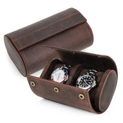 Genuine Leather 2 Slots Portable Watch Roll Case