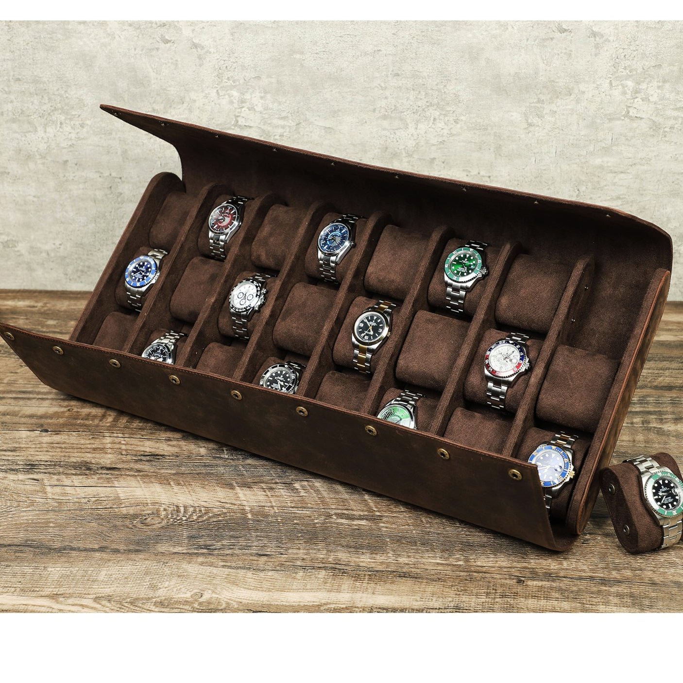Genuine Leather 24 Slots Watch Case Organizer