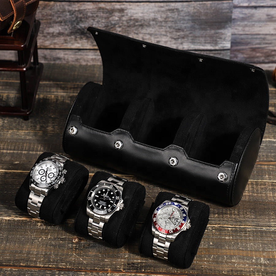 Genuine Leather 3 Slots Luxury Watch Roll Travel Case