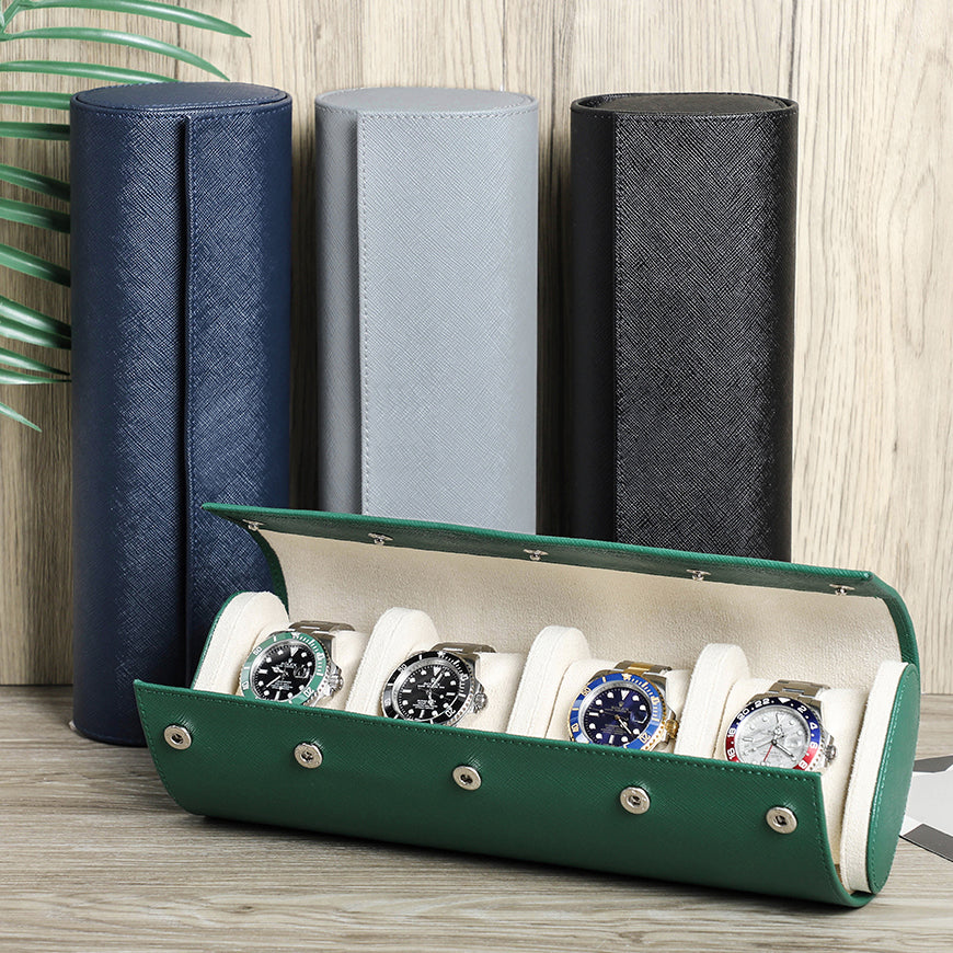 Genuine Leather 4 Slots Watch Roll Travel Case