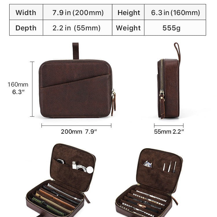Genuine Leather 6 Slots Portable Watch Band Case