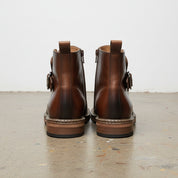 Genuine Leather Ankle Boots for Men, Handcrafted Buckle Strap & Zipper Style - back-view