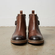 Genuine Leather Ankle Boots for Men, Handcrafted Buckle Strap & Zipper Style - front-view