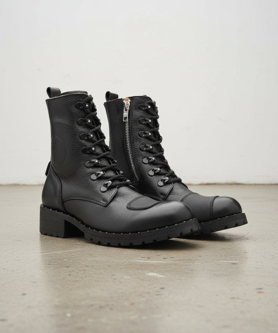 Genuine Leather High Ankle Heavy Duty Biker Women's Boots - angle-view-showing-depth