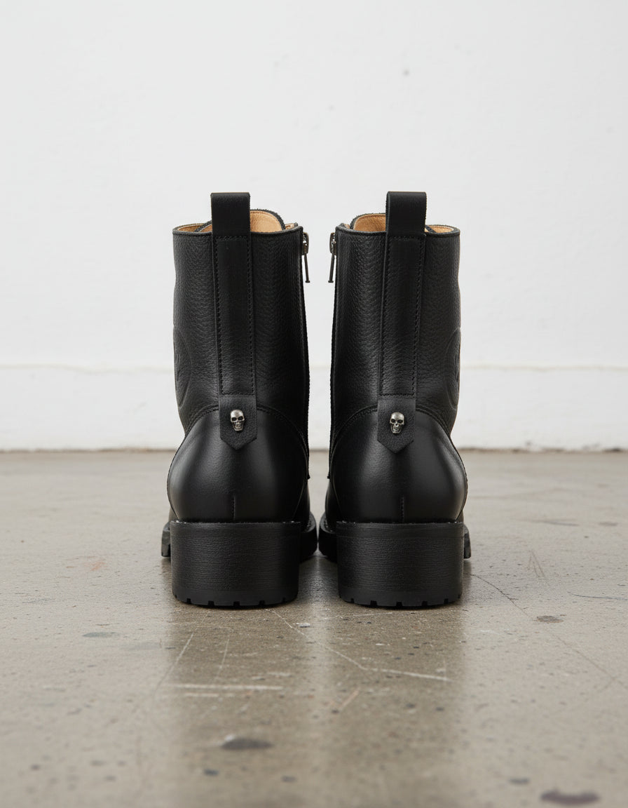 Genuine Leather High Ankle Heavy Duty Biker Women's Boots - back-view