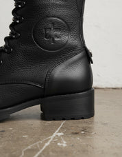 Genuine Leather High Ankle Heavy Duty Biker Women's Boots - detail-view-showing-texture