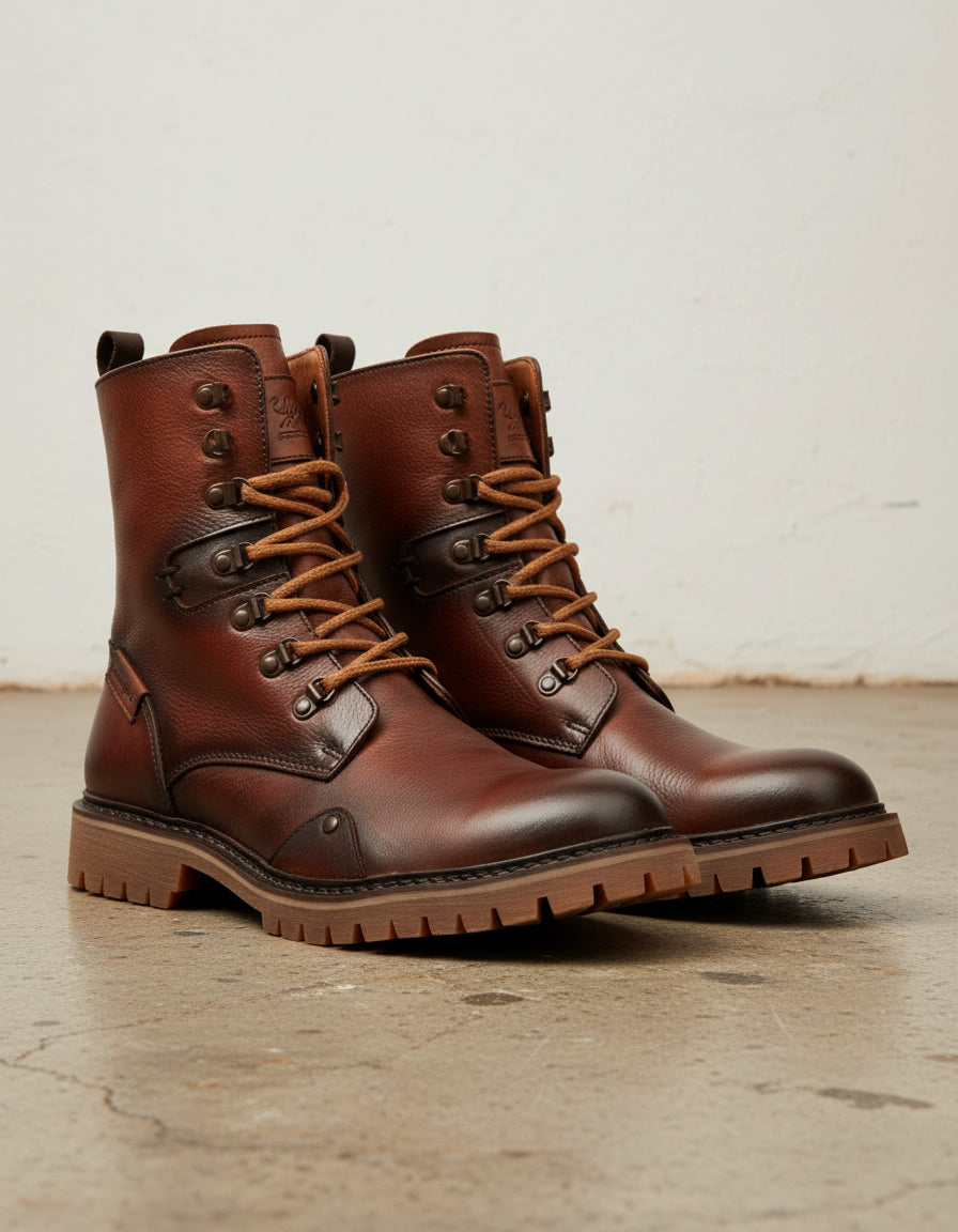 Genuine Leather Men's Lace-Up High Ankle Boots - angle-view-showing-depth