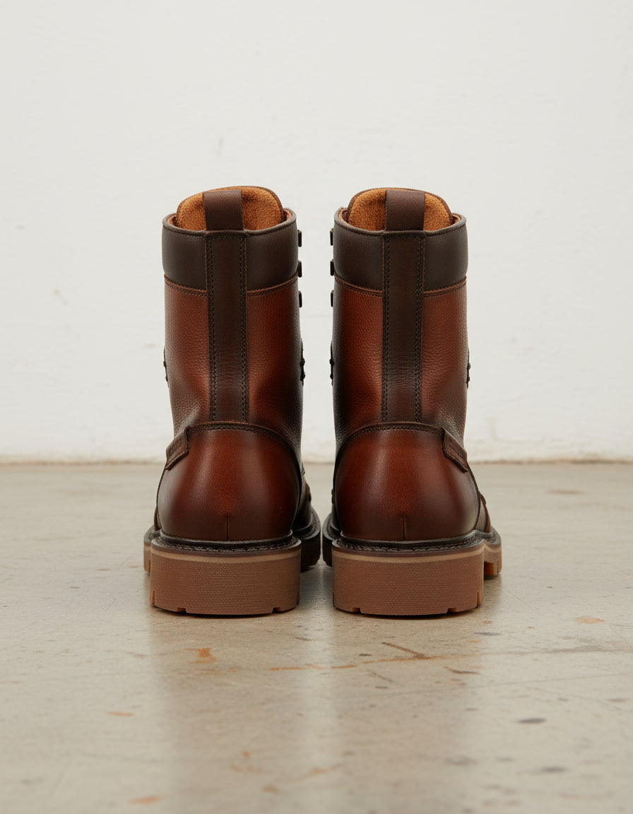 Genuine Leather Men's Lace-Up High Ankle Boots - back-view